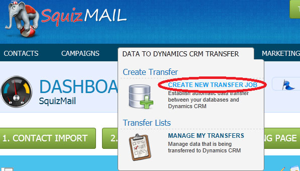 e-mail marketing - Create New Transfer Job